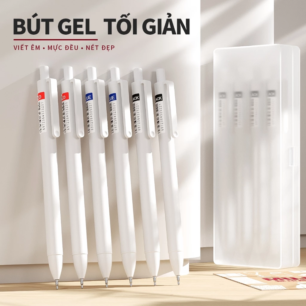 Bút Gel Bấm 0.5mm Mực Đen Mực Xanh Mực Đỏ Viết Trơn Mượt Không Lem Mực