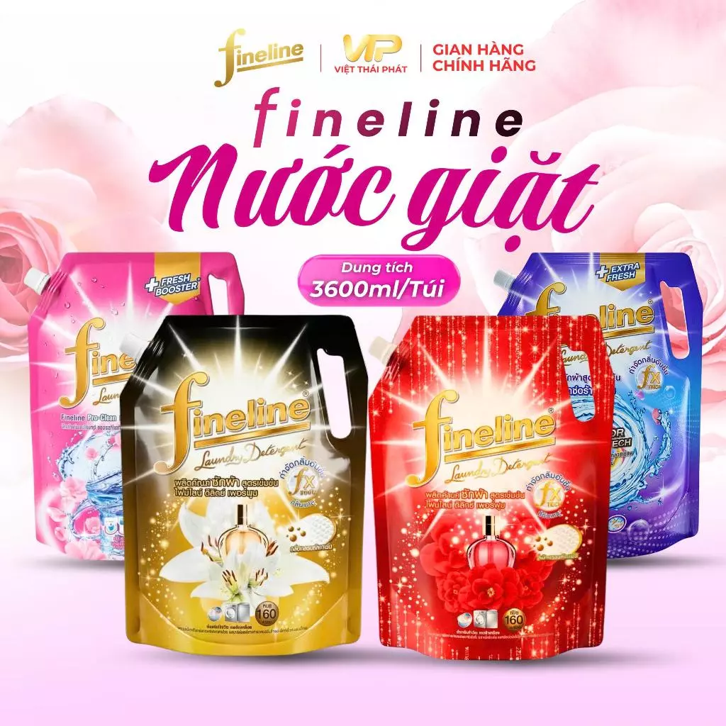 Túi nước giặt quần áo Fineline tinh dầu thơm | Việt Thái Phát - Hàng Thái Chính Hãng (3600ml/túi)