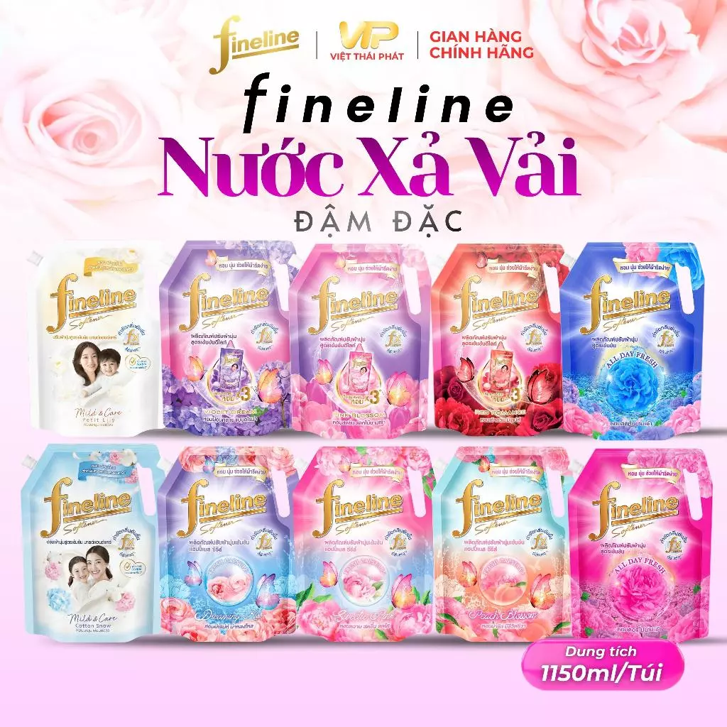Túi Nước xả quần áo Fineline tinh dầu thơm | Việt Thái Phát - Hàng Thái chính hãng (1150ml/túi)