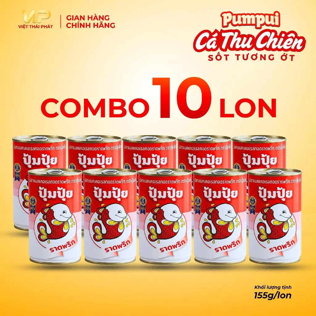 [ Combo 10 lon ] Cá Thu Chiên Sốt Tương Ớt Pumpui | Việt Thái Phát - Hàng Thái Chính Hãng (155g/lon)