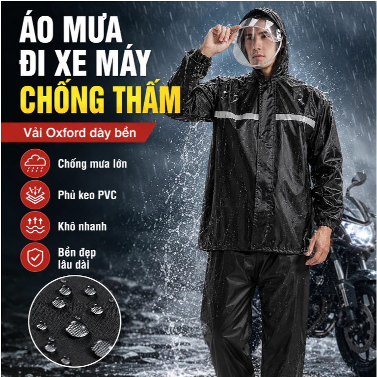 Áo Mưa Xe Máy 2 Lớp Oxford Thoáng Lưng Không Bí Chống Thấm Đi Làm Shipper Bền Gấp Gọn Bỏ Cốp Nam Nữ
