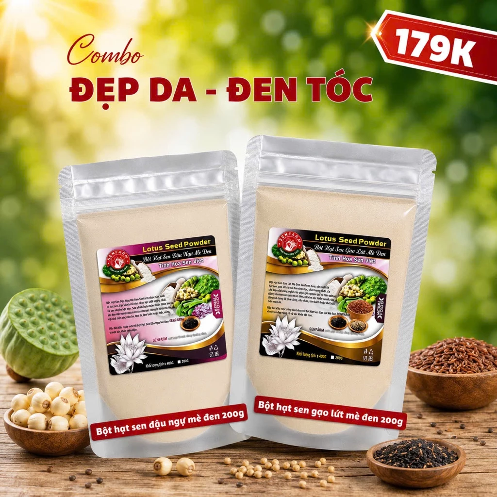 Combo Hạt Sen Gạo Lứt Mè Đen, Hạt Sen Đậu Ngự Hỗ Trợ Đẹp Da - Đen Tóc