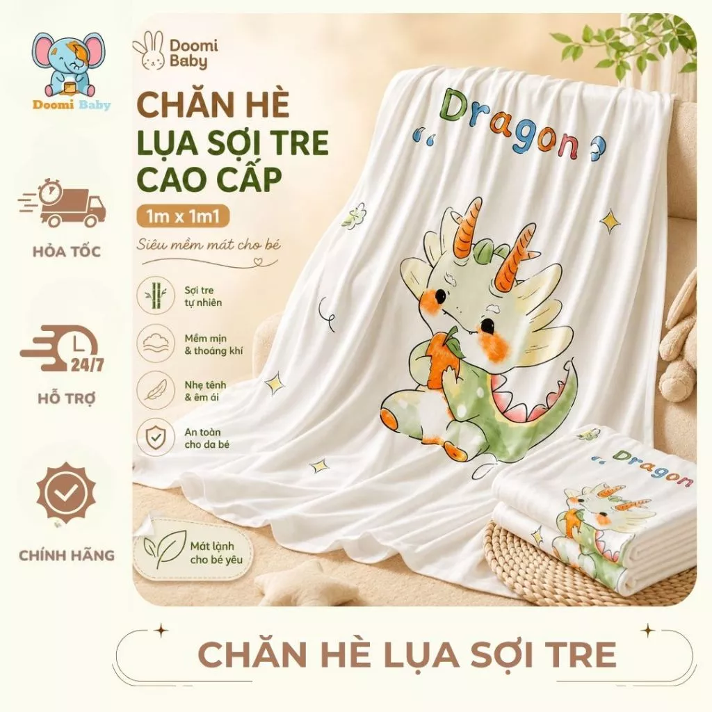 Chăn hè lụa chăn sợi tre cao cấp 1m*1m1 - Chăn hè siêu mềm mát cho bé Doomi Baby - HT612