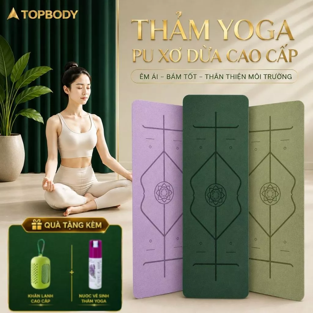 [QUÀ TẶNG] Thảm Yoga Cao Su Xơ Dừa Chống Trượt Thấm Mồ Hôi Bám Sàn Tốt TOPBODY