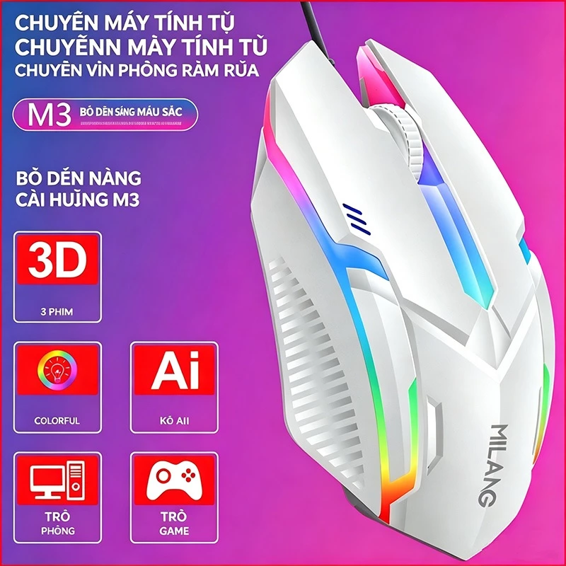 Chuột Máy Tính Có Dây LED RGB - chuột chơi game có dây cho PC, Laptop - Thiết kế công thái học cho làm việc