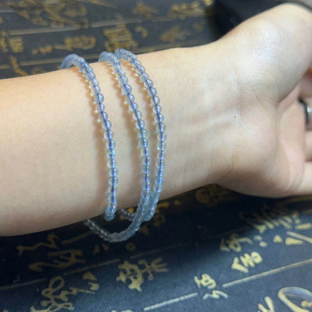 Chuỗi Aquamarine màu xanh ngọc hải lam 3li đeo tay dạng quấn 3 vòng dành cho nữ