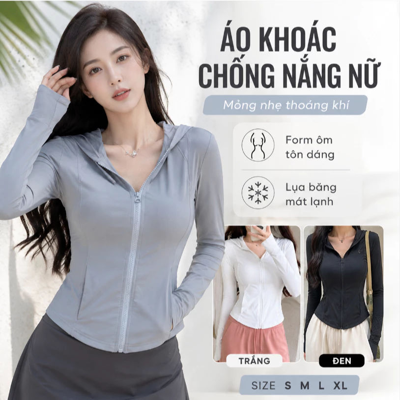 Áo Khoác Chống Nắng Nữ Mỏng Nhẹ Vải Lạnh Thoáng Khí Kiểu Hoodie Đi Làm Đi Chơi Che Nắng Toàn Thân