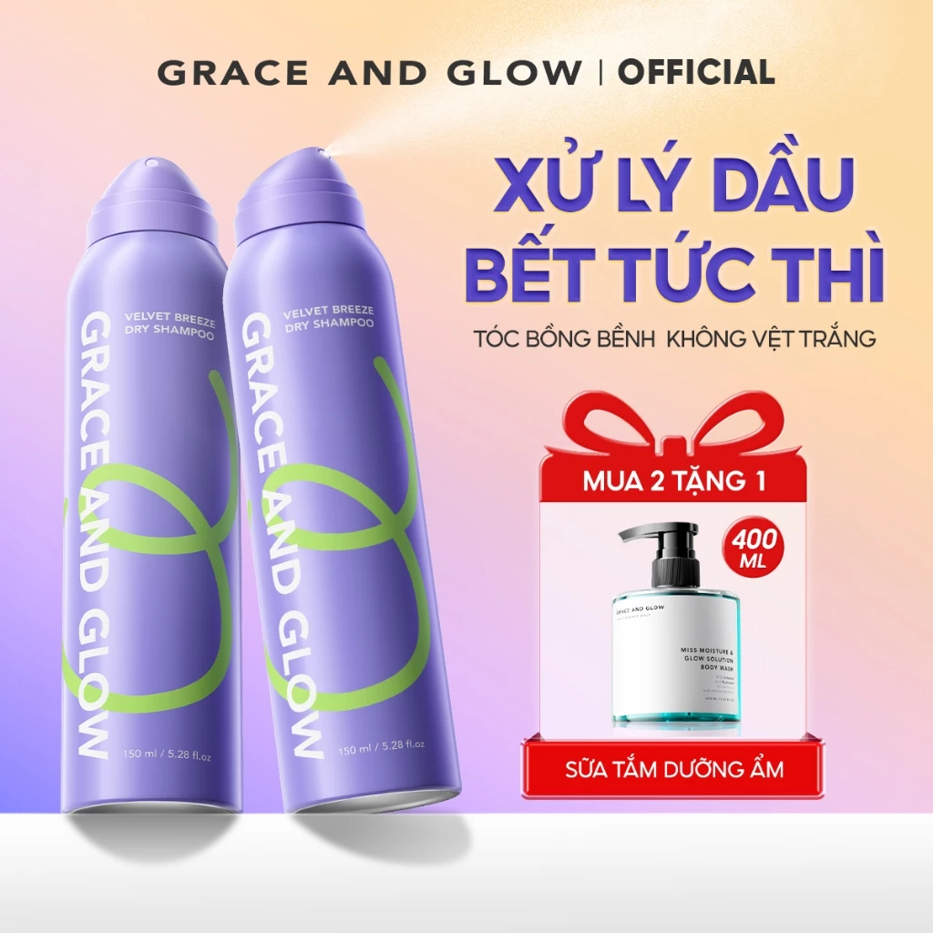 Combo 2 dầu gội khô phồng tóc Grace and Glow Velvet Opium Breeze hỗ trợ không có vết trắng lưu hương lâu thơm