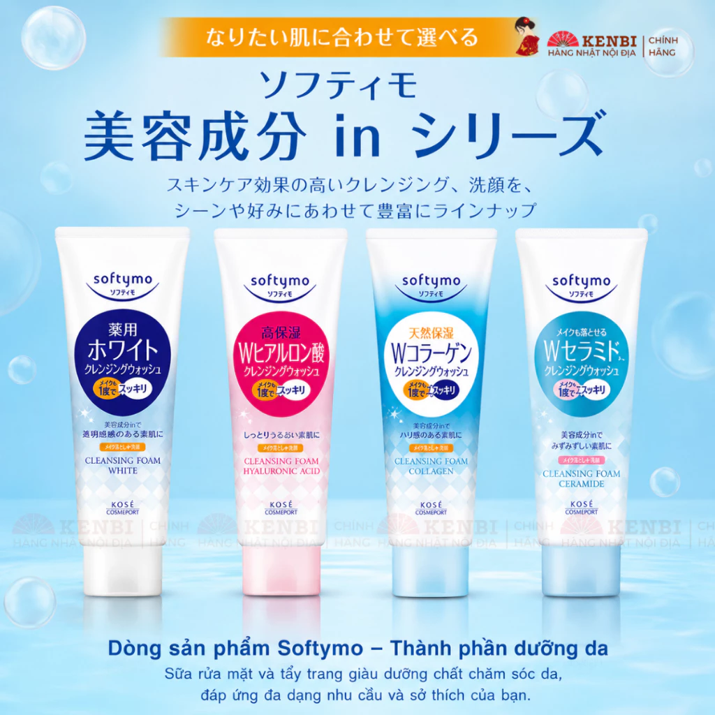 Sữa rửa mặt dưỡng da Kose Softymo 190g Nhật Bản cho mọi loại da - Shop hàng Nhật Kenbi