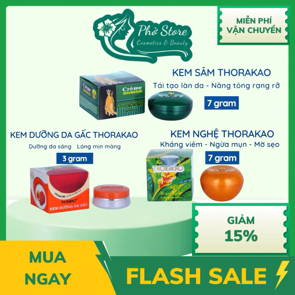 Kem Nghệ, Kem Sâm, Kem Gấc THORAKAO Dưỡng Trắng Sáng, Giảm Mụn, Mờ Sẹo, Giảm Tàn Nhang (Hộp 3g,7g)