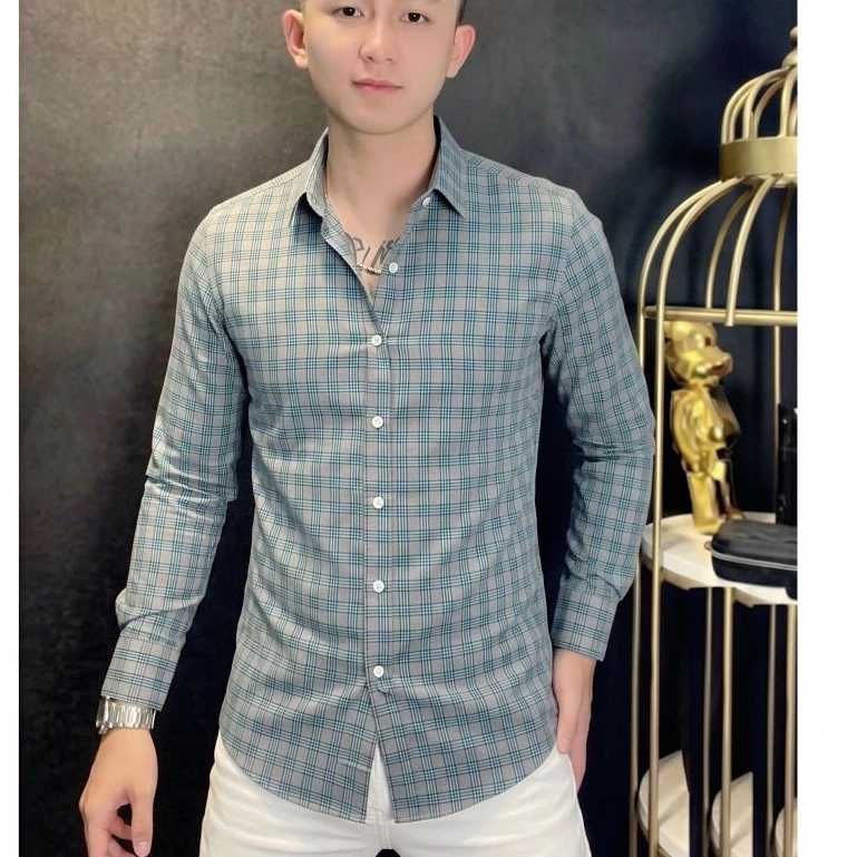Áo sơ mi nam  KẺ SỌC vải lụa ÉP 3D  mềm mịn trẻ trung lãng tử mẫu-BQT77 SHOP