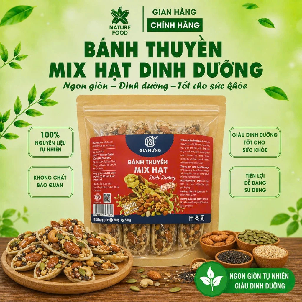 Bánh thuyền mix hạt dinh dưỡng gạo lứt Phân Phối Bởi nature Food (có hồ sơ công bố và kiểm nghiệm sản phẩm)
