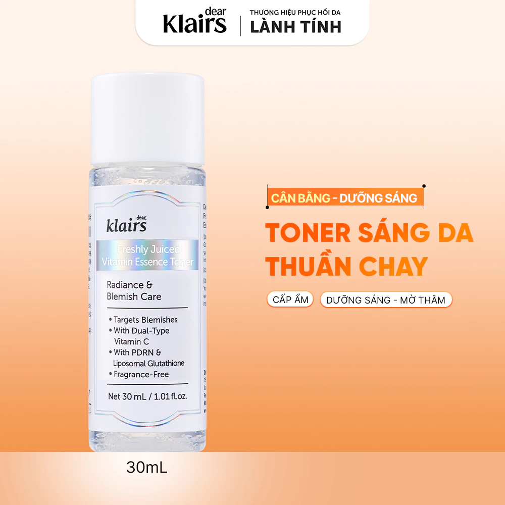 [Minisize] Nước hoa hồng Dear, Klairs Freshly Juiced Vitamin Essence Toner hỗ trợ làm sáng da 30ml
