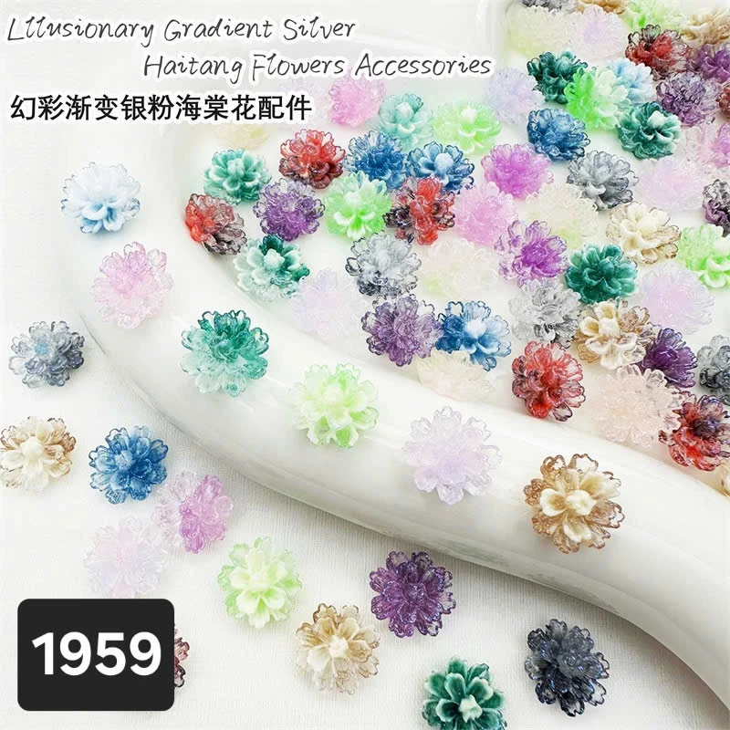 (10 cái)Hoa hải đường mùa thu mini 11mm loang màu, Nguyên liệu làm trang sức cổ trang, Nguyên liệu diy