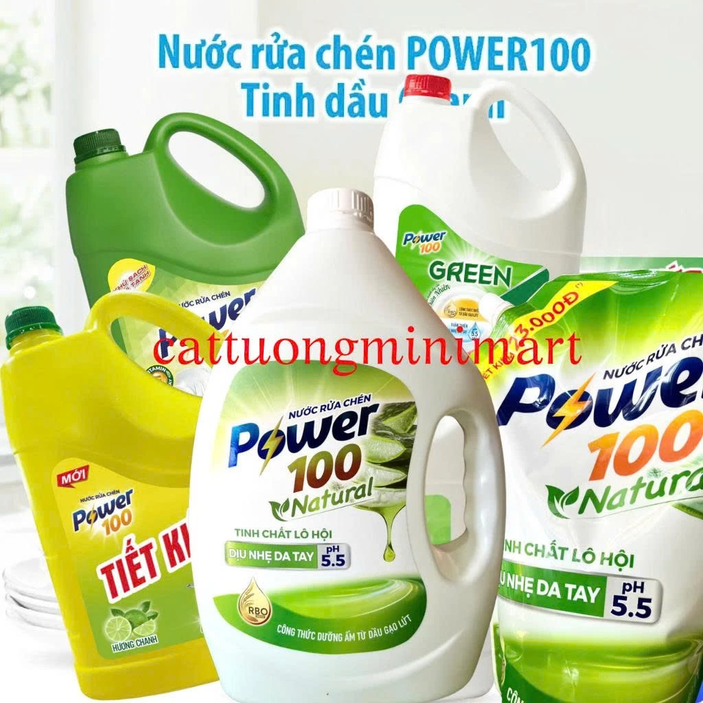Nước rửa chén POWER100 tinh dầu dịu nhẹ da tay