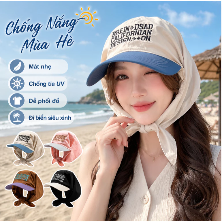 Mũ Trùm Đầu Chống Nắng Vải Lạnh Thoáng Khí Che Mặt Cổ Gáy Vành Rộng Đi Xe Máy Đi Biển Mát Cả Ngày