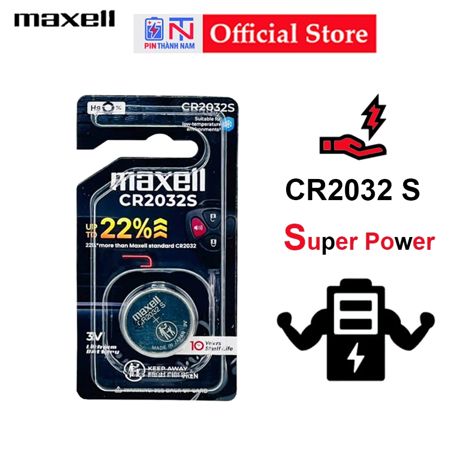 Pin CR2032 S Maxell Siêu Bền - Siêu Mạnh - Sản Xuất Tại Nhật Bản