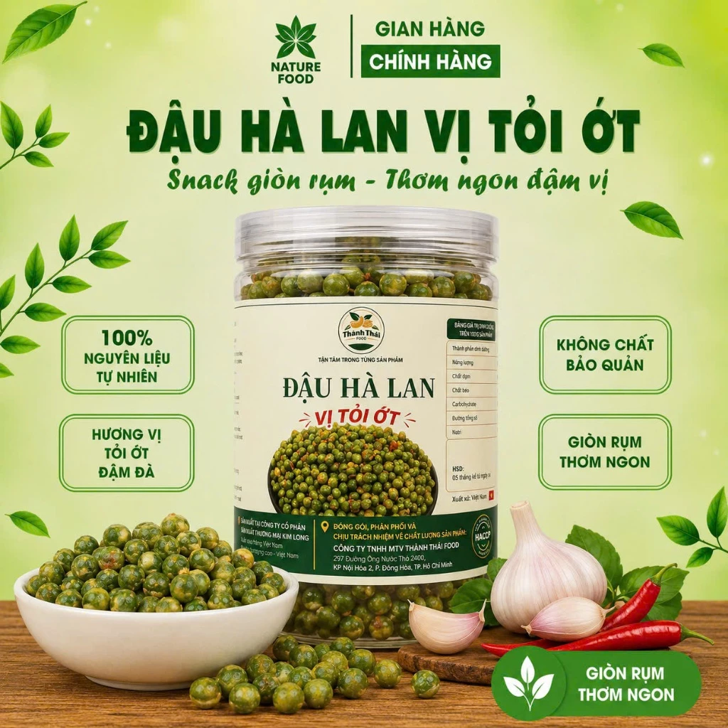 Đậu hà lan vị tỏi ớt giòn thơm ngon đậm vị Phân Phối Bởi Nature Food (có hồ sơ công bố và kiểm nghiệm sản phẩm)