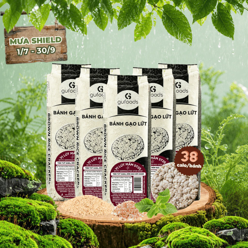 Combo 5 Bánh gạo lứt GUfoods - Không đường, Lành mạnh, Eat clean (mỗi gói 40g/160g/170g/300g)