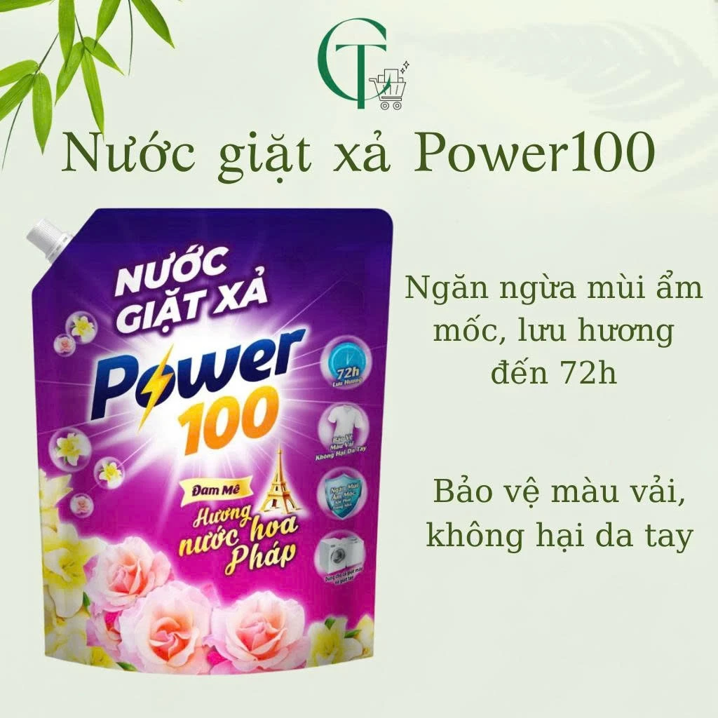 Túi nước giặt xả Power100 hương nước hoa Pháp đam mê 3.2KG (túi hồng)