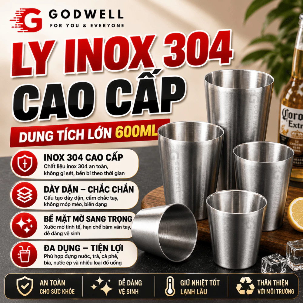 Ly inox 2 lớp, Ly uống nước chất liệu thép không gỉ, Cốc Inox dày dặn, an toàn