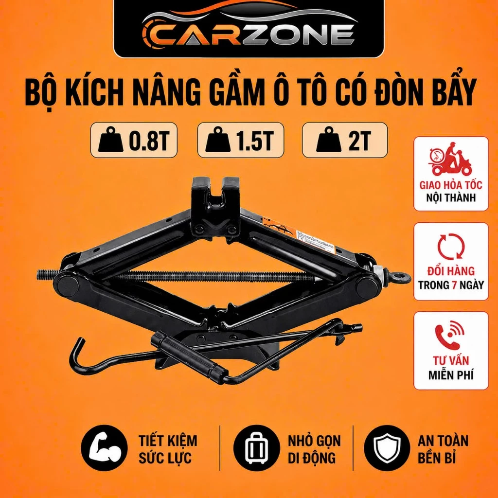Bộ Kích Gầm Ô Tô Có Đòn Bẩy 0.8T 1.5T 2 Tấn CARZONE - Kích Thay Lốp Xe Hơi An Toàn Tiết Kiệm Sức Lực