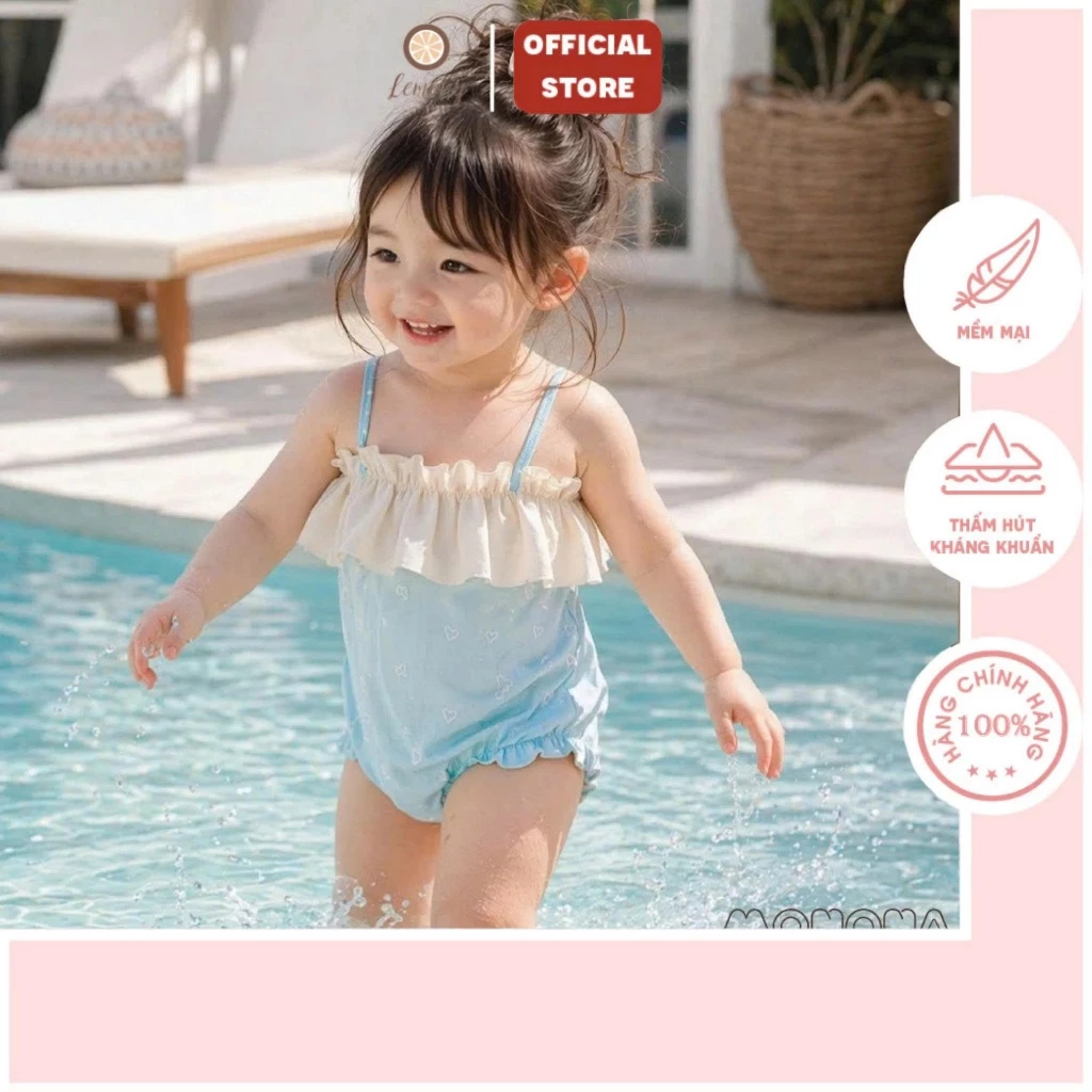 Đồ bơi cho bé MONONA có tác dụng chống nắng, Đồ bơi trẻ em size 6-14kg, thiết kế bèo nhún xinh, body dài tay/2 dây