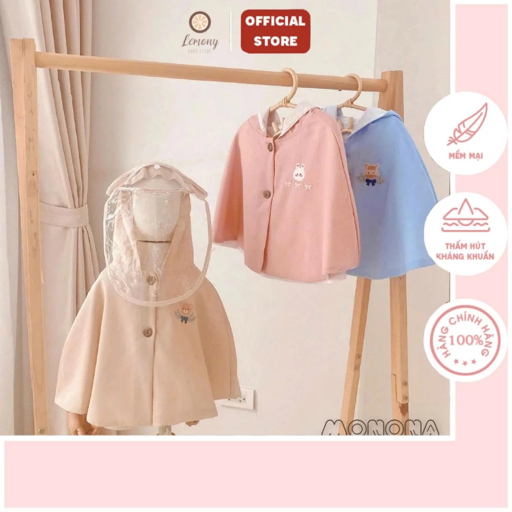 Áo choàng chống nắng có mũ cho bé Monona, chất liệu mềm mịn, họa tiết xinh xắn