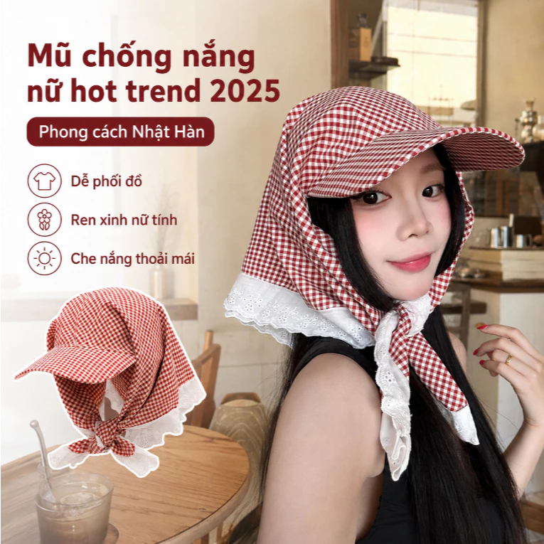 Mũ Lưỡi Trai Nữ Kèm Khăn 2in1 Kiểu Hàn Chống Nắng Che Cổ Thoáng Khí Đi Xe Máy Không Bay Tiện