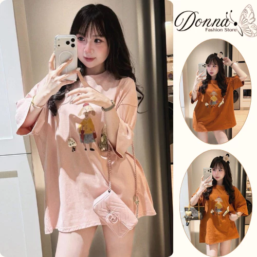 Áo thun nữ oversize tay lỡ màu hồng cam đính gấu bông nổi bật phong cách Ulzzang đi học Hàn Quốc HCOM27128