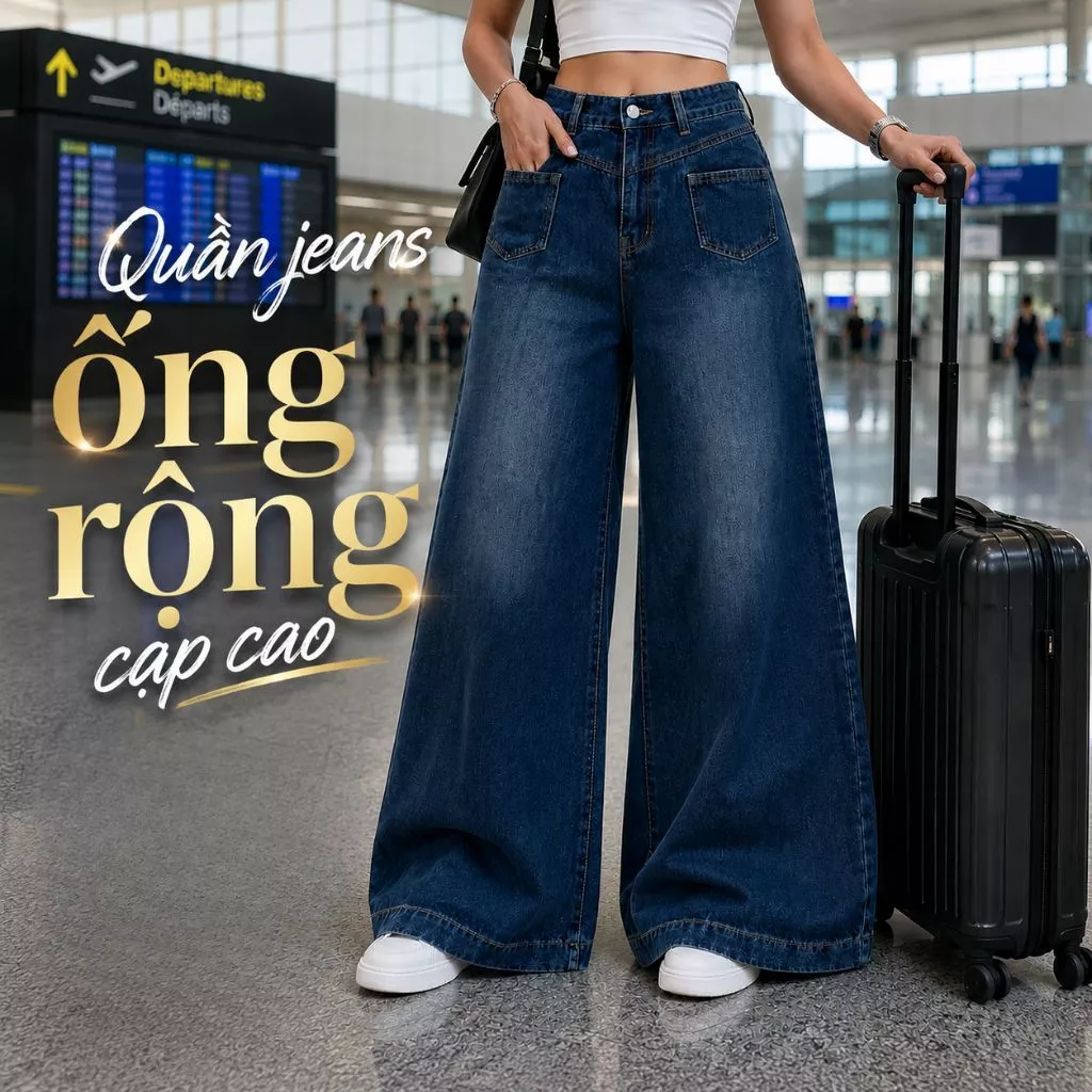 Quần jeans ống rộng ZGO chất vải dày dặn quần jean nữ cạp cao form unisex nam nữ QZG06