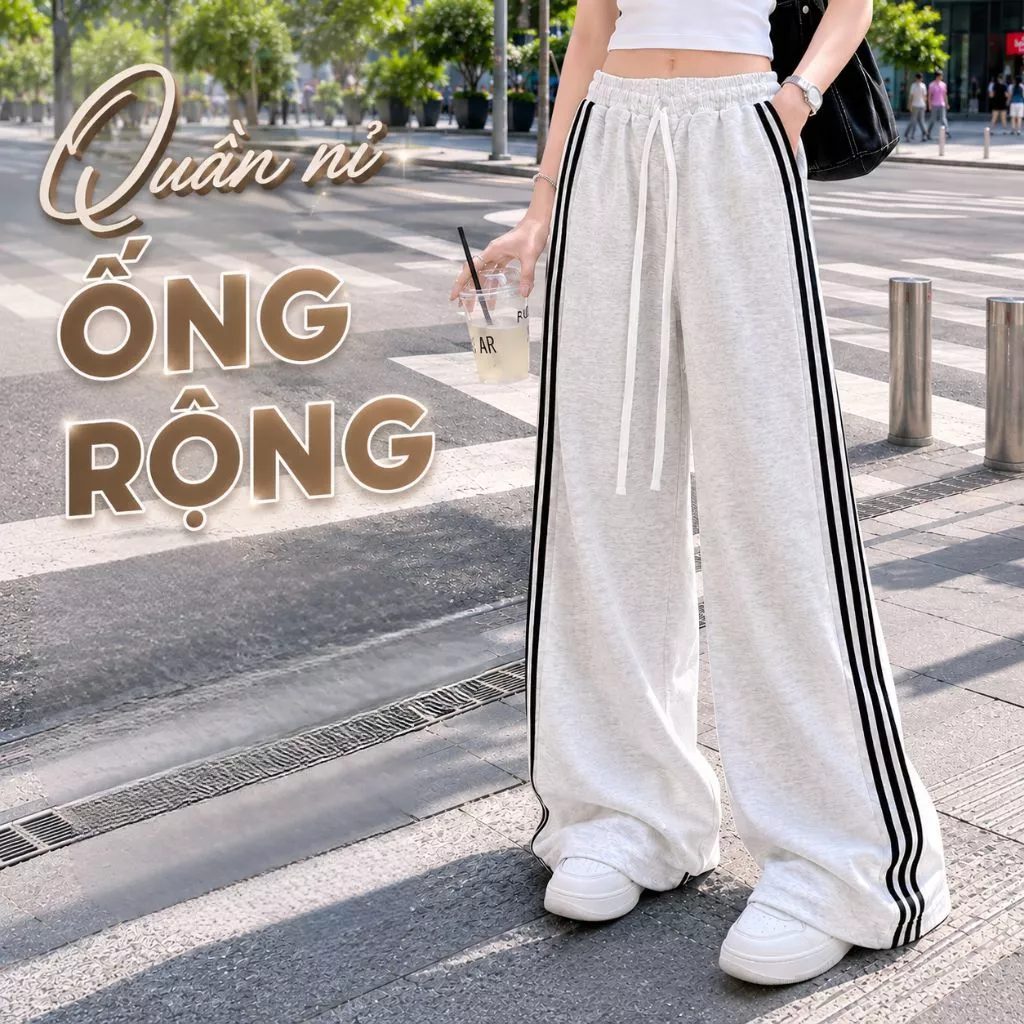 Quần nỉ ống rộng ZGO chất vải nỉ cao cấp quần ống rộng form unisex lưng chun cạp cao QZG07