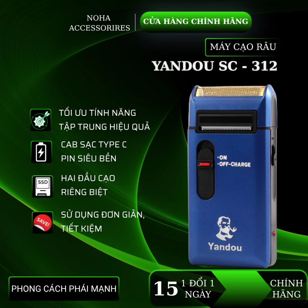 Máy Cạo Râu Yandou SC312 Sạc USB Kèm Hộp Sang Trọng