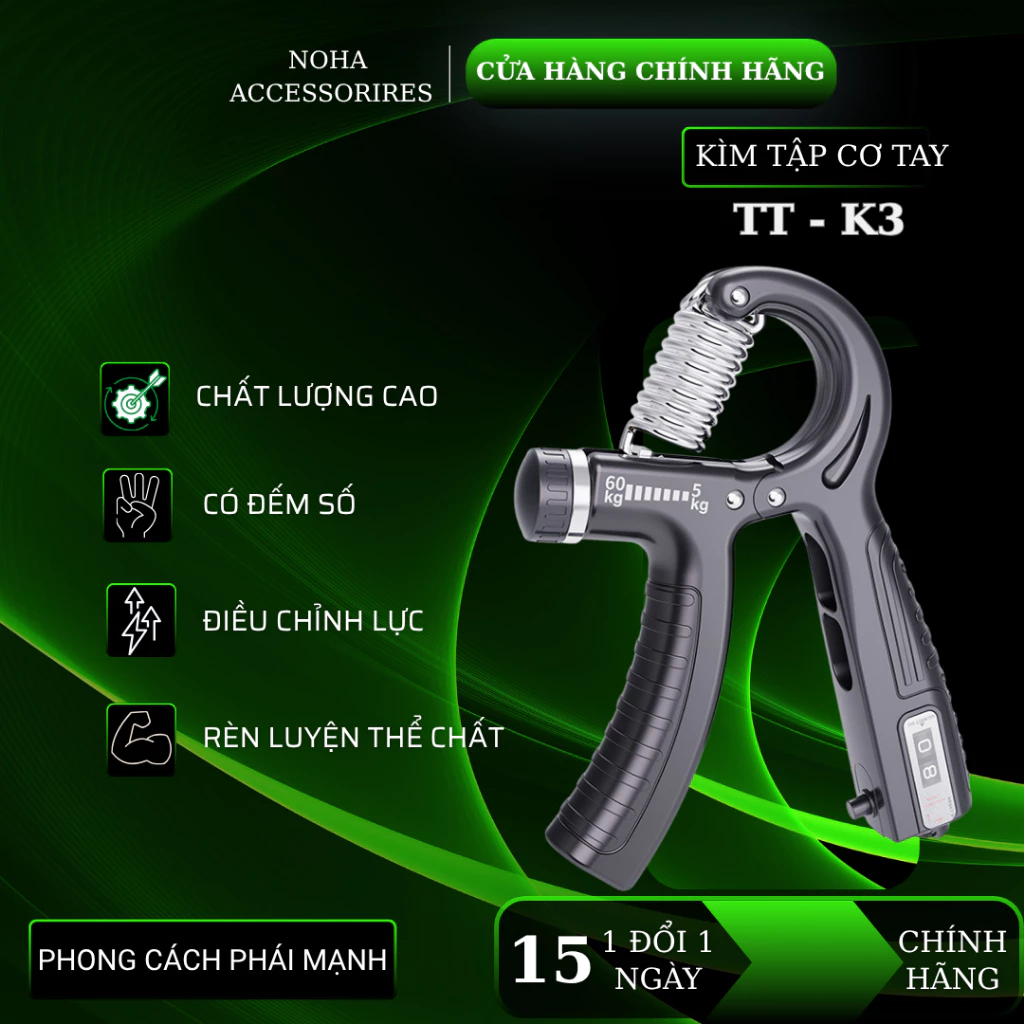 Kìm Bóp Tay Tập Cơ Tay, Dụng Cụ Tập Gym Tại Nhà Điều Chỉnh Lực Có Đếm 5kg - 60kg Luyện Cổ Tay TT-K3