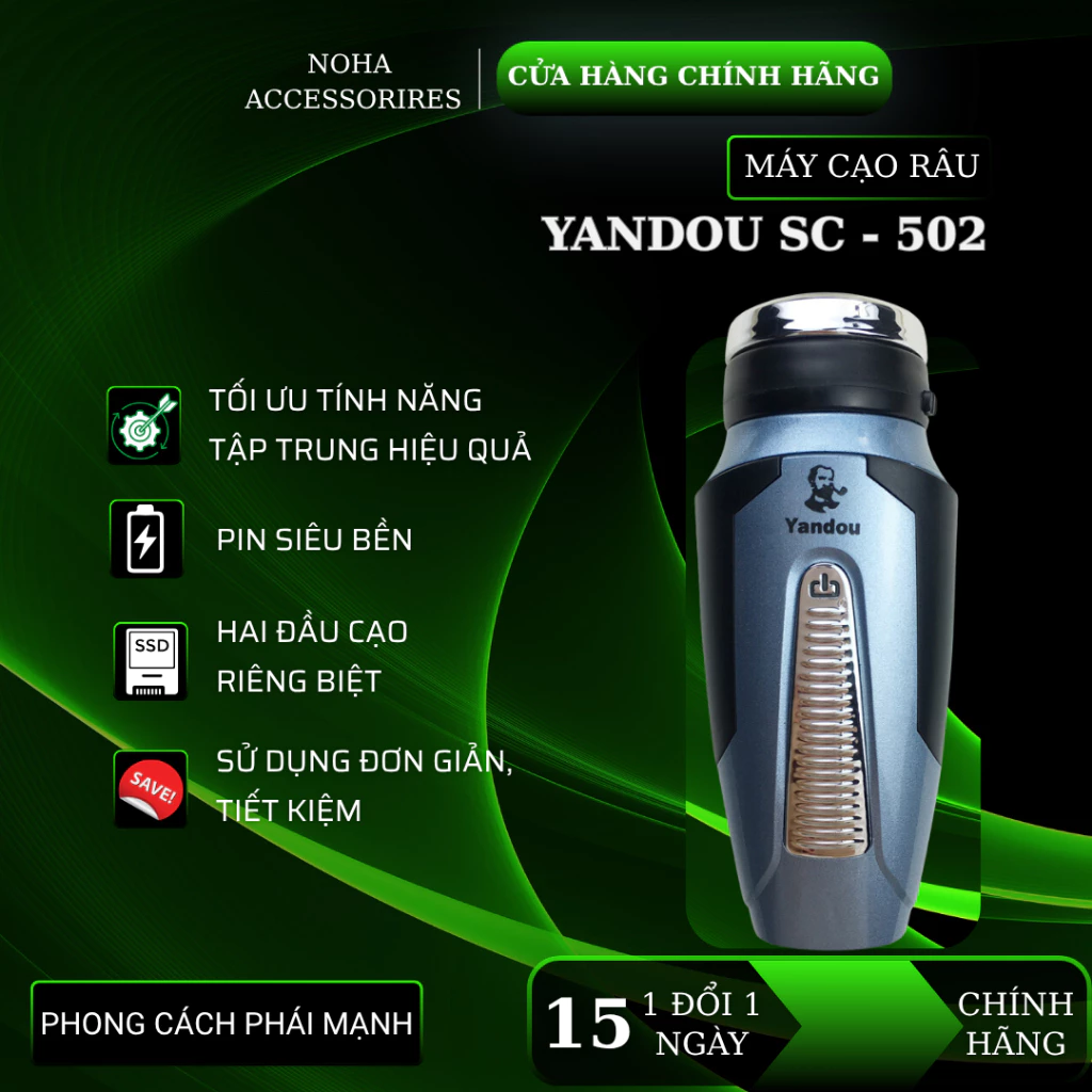 Máy Cạo Râu Yandou Lưỡi Xoay SC502 Sạc Lại Thiết Kế Mạnh Mẽ