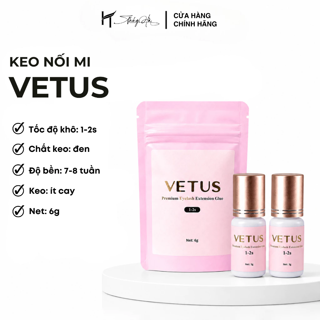 Keo nối mi VETUS ít cay, siêu bền 7-8 tuần, keo chính hãng, khô nhanh 1-2s dụng cụ nối mi Thúy Hà
