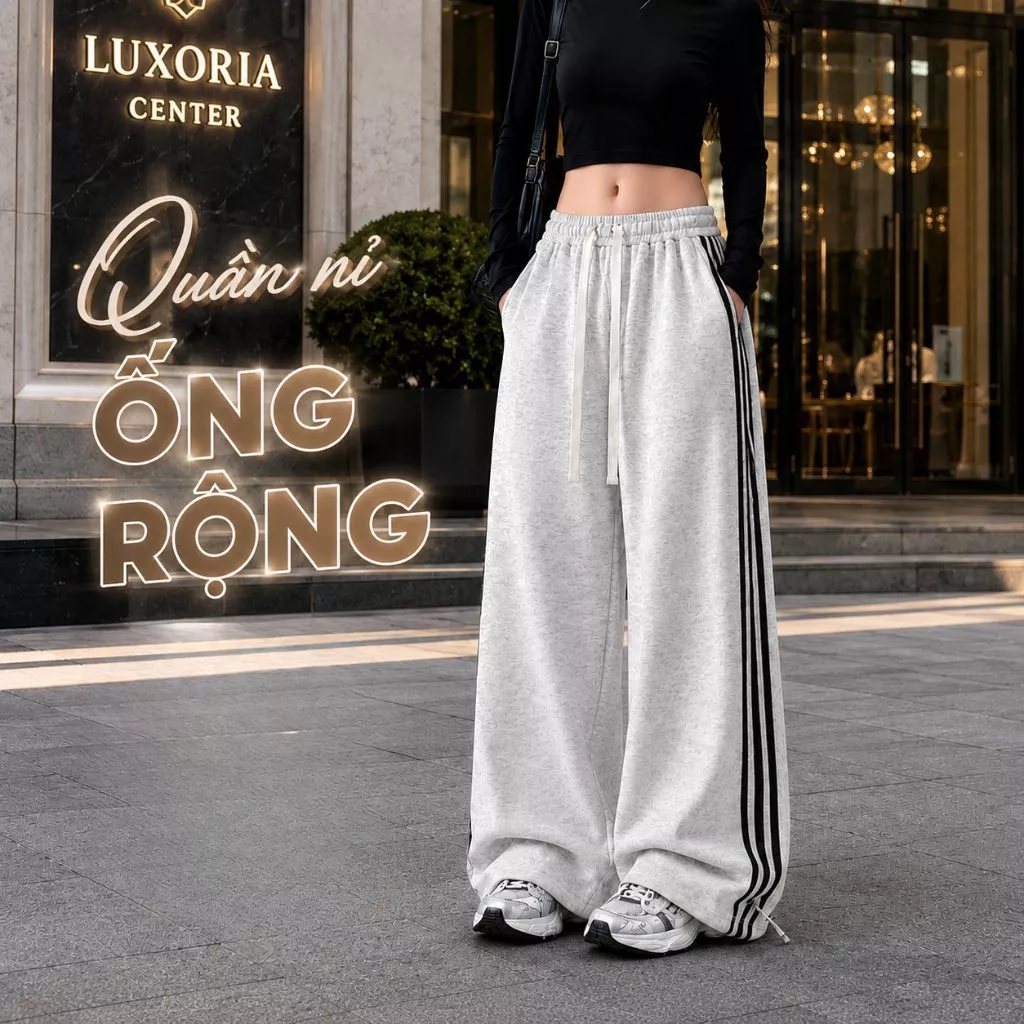 Quần nỉ ống rộng ZGO chất vải nỉ cao cấp quần ống rộng form unisex lưng chun cạp cao QZG07