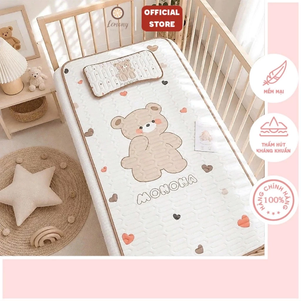 Thảm điều hòa kèm gối xuất Hàn/Monona/Joonee cho bé 60*120cm, thoáng khí, không bí nóng, họa tiết thêu đáng yêu