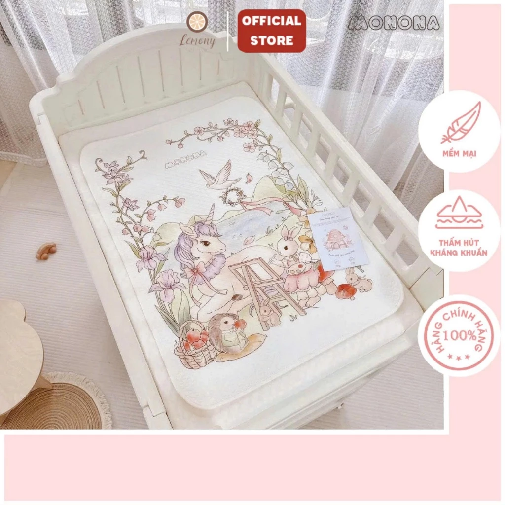 Lót chống thấm thay bỉm cho bé Monona họa tiết cổ tích xinh xắn, mềm mại, an toàn cho da bé