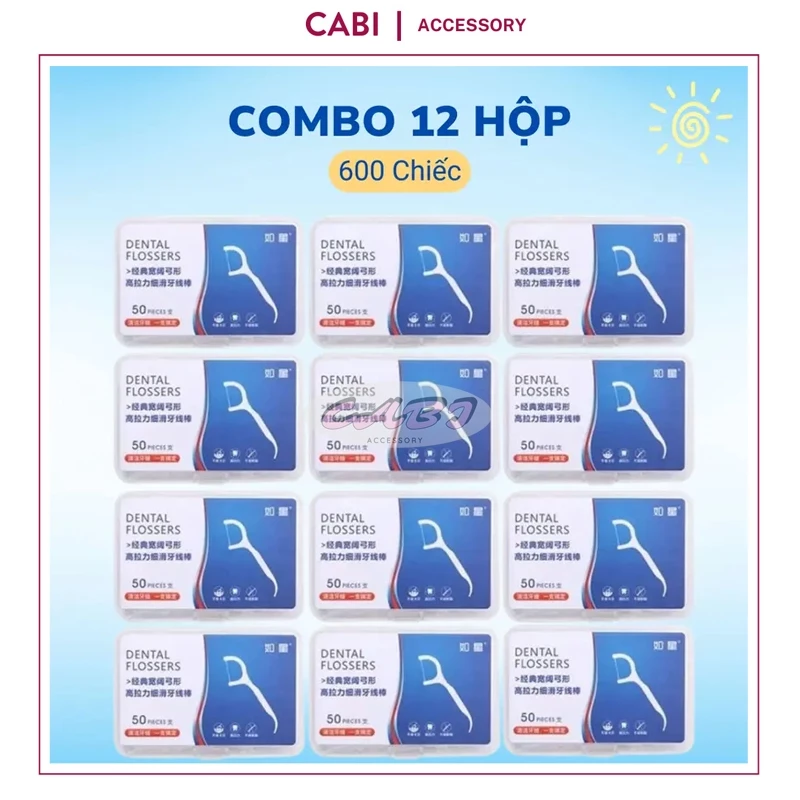 CB117 COMBO12 Hộp Tăm Chỉ Nha Khoa Sợi Chỉ Mảnh, 600 Chiếc Dùng Được 2 Đầu