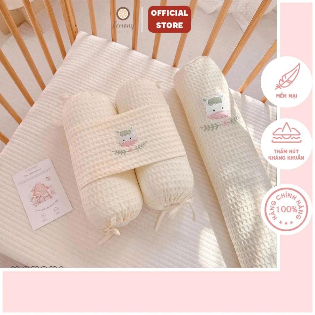 Gối ôm - Gối chặn chống giật mình cho bé Monona vải waffle cao cấp, mềm mịn, họa tiết thêu xinh xắn [BÁN LẺ KHÔNG COMBO]