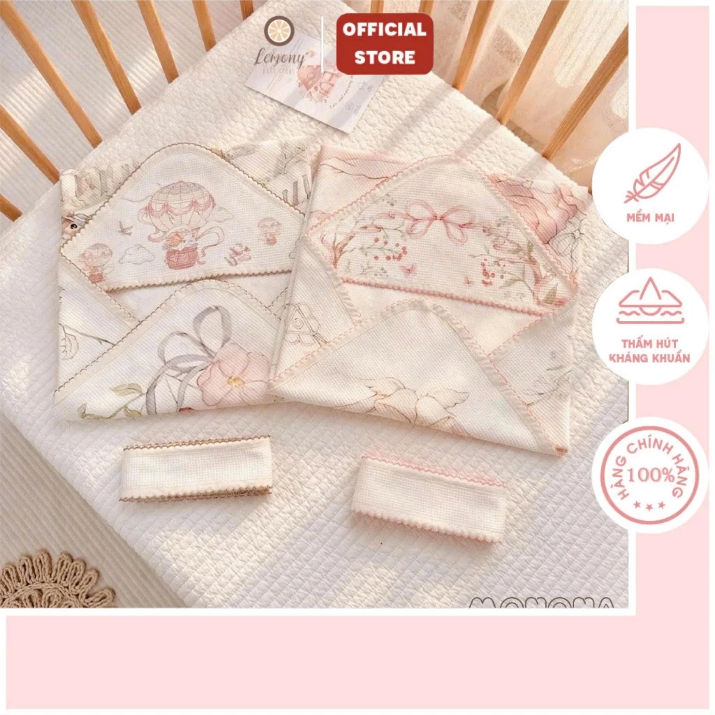 Ủ choàng cho bé sơ sinh, ủ choàng đón bé Cotton Waffle Monona mềm mịn, ấm áp, không lo bí nóng cho bé