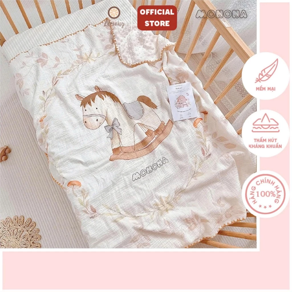 Chăn muslin hạt đậu họa tiết cổ tích Monona siêu mềm mại và lành tính cho bé