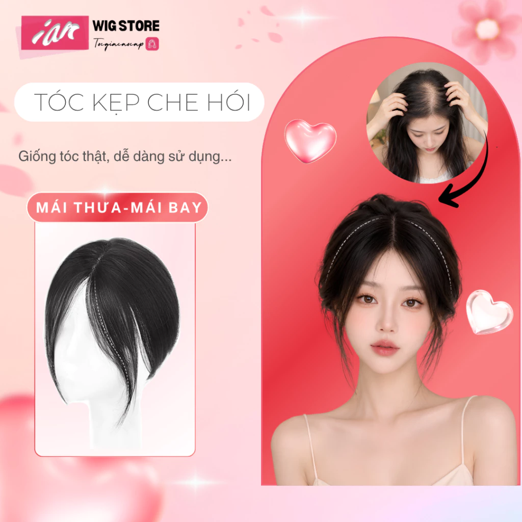 Tóc Giả Phủ Hói iAn Hồ Lô 3 Kẹp Mái Bay, Mái Thưa