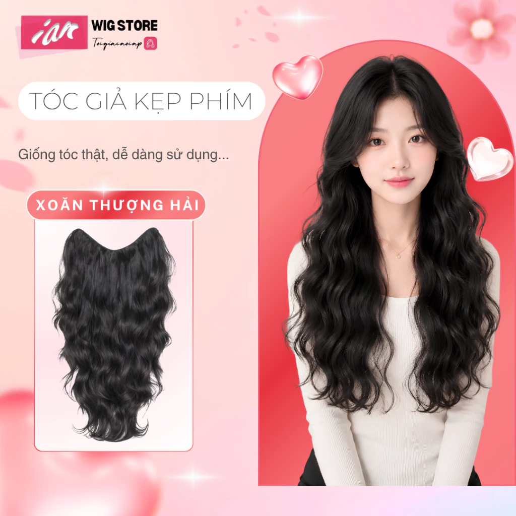 Kẹp Nửa Đầu Tóc Giả Dải Nâng Cấp Xoăn Thượng Hải IAN Cao Cấp - Tóc Mây Sóng Nước Bồng Bềnh Siêu Thật