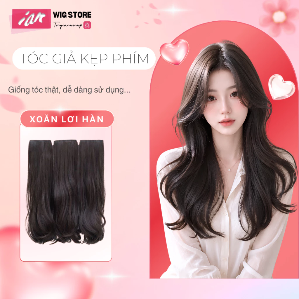 Tóc Giả Kẹp Phím_ Sét 3 Dải Kẹp Xoăn Sóng Lơi iAN Cao Cấp