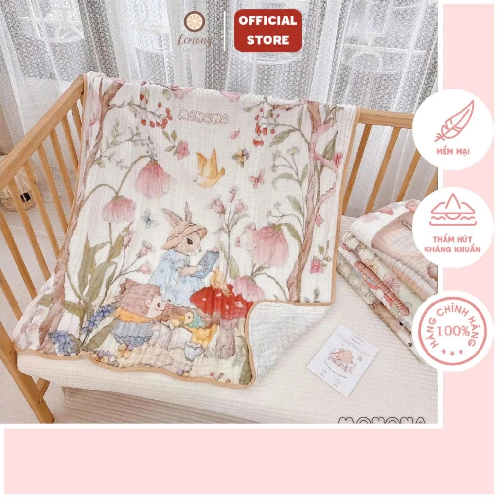 Khăn tắm cho bé, Khăn tắm xô xù Monona họa tiết in cổ tích xinh xắn, mềm mại, lành tính cho da bé