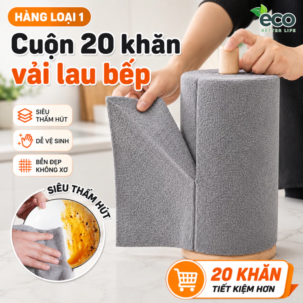 (SẴN) Cuộn Khăn Vải Lau Bếp Chống Dầu Mỡ Siêu Thấm Hút, Khăn Lau Bếp Đa Năng Tái Sử Dụng Nhiều Lần