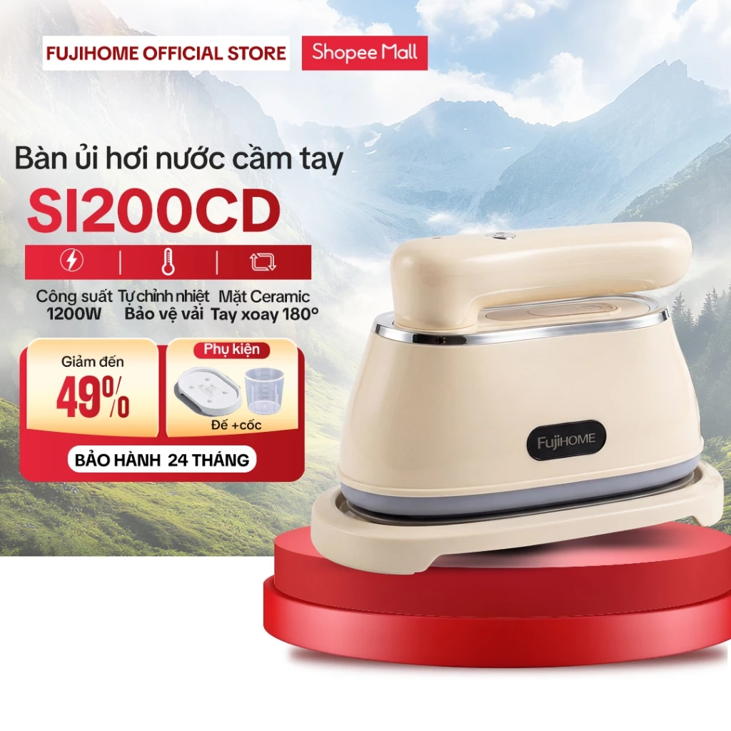 Bàn là hơi nước gấp gọn Fujihome SI200DC Nhập khẩu 1200W, bàn ủi mini khô và ướt ủi phẳng nhiều loại vải du lịch