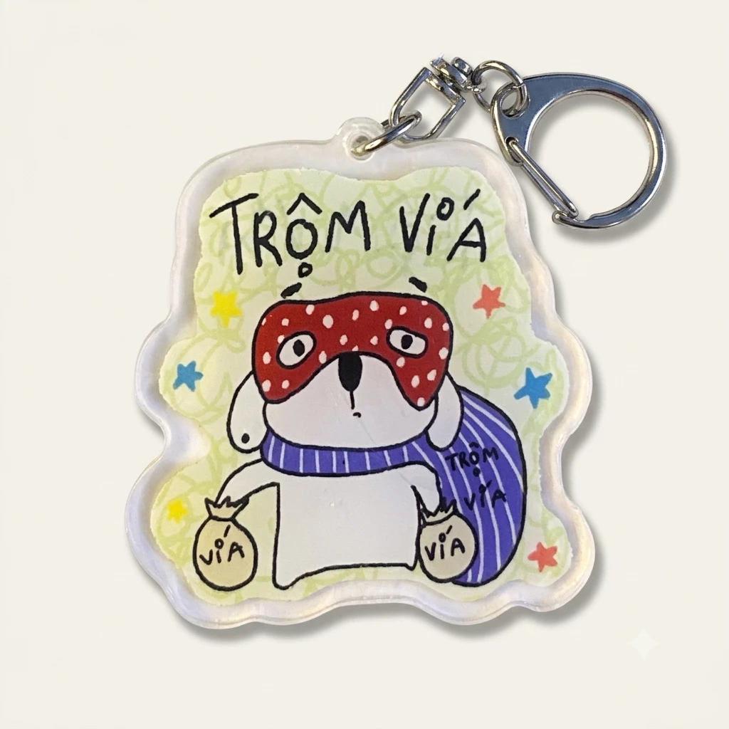Móc khoá Thông điệp TRỘM VÍA Mica nhà làm dễ thương cute